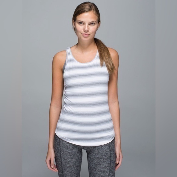 Lululemon Think Fast Tank Capilano Stripe White Heathered Slate 6 - Picture 1 of 12